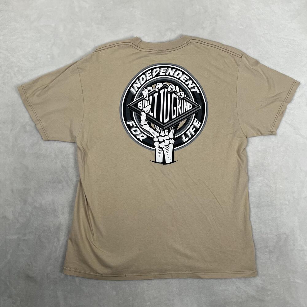 Vintage Independent T-Shirt Mens L Beige Built To Grind Skeleton Skateboard Y2K